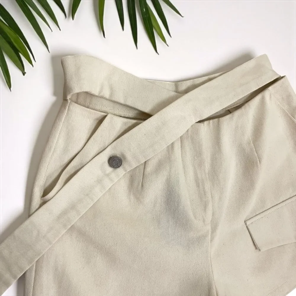 4th & Reckless NWT Melanie Deconstructed Belted Shorts in Oat Cream